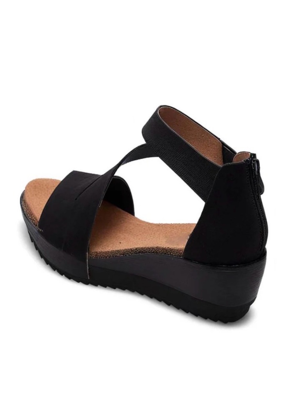 ANTELOPE Black Leather Wedge Sandals with Ankle Strap - Picture 4 of 9